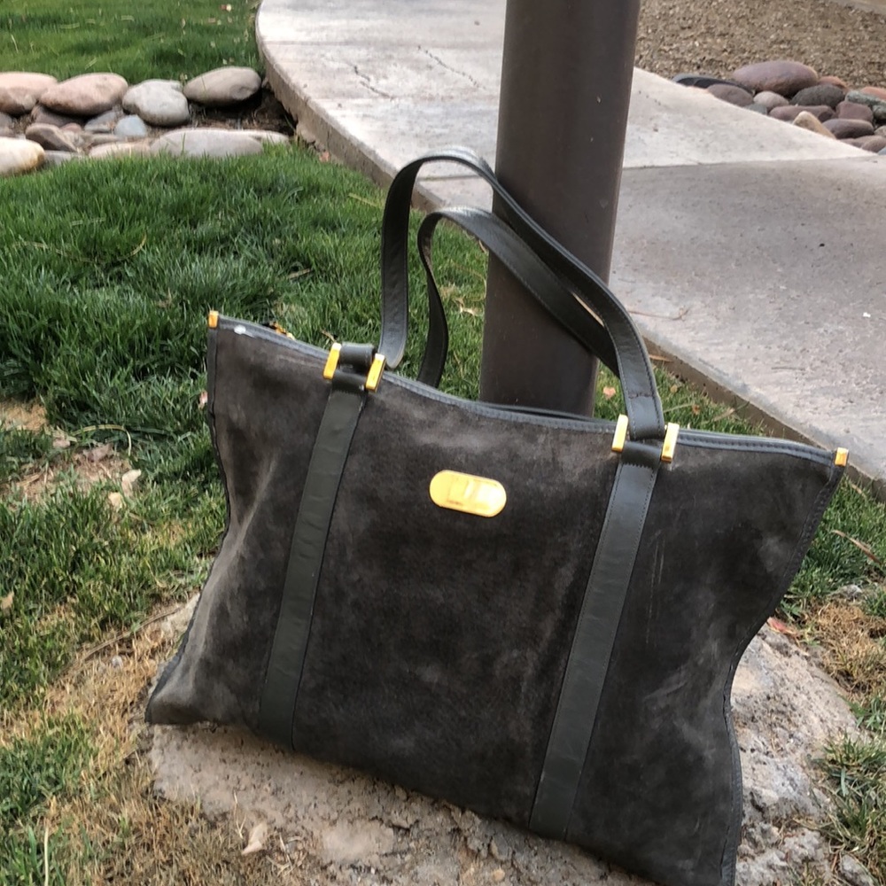 COPY - Palizzio Vintage MidCentury Gray Suede Shoulder Bag!Genuine Leather Luxu…